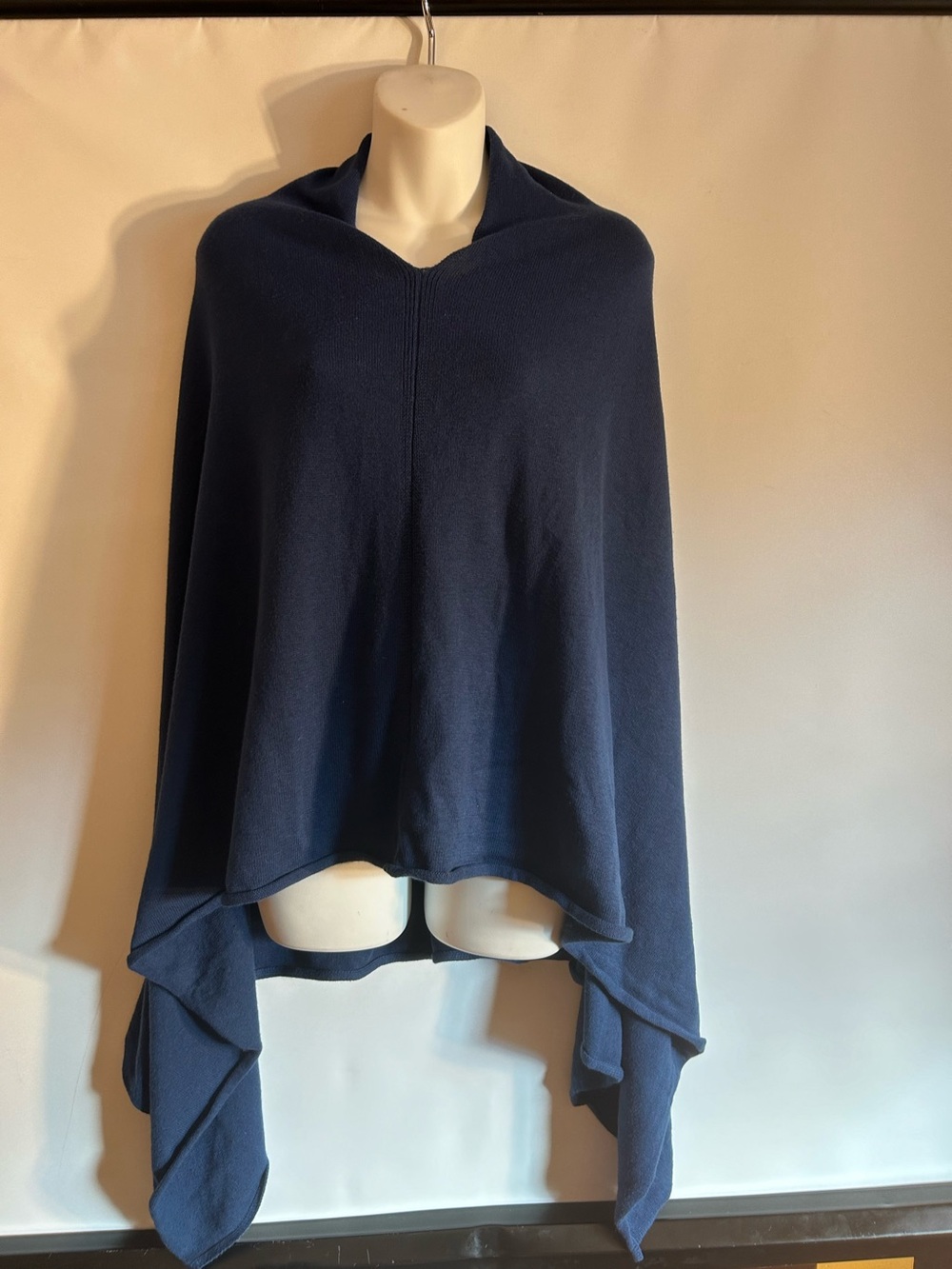KIER+J COTTON CASHMERE BLUE NAVY PULLOVER CAPE SWEATER WRAP WOMEN’S SMALL